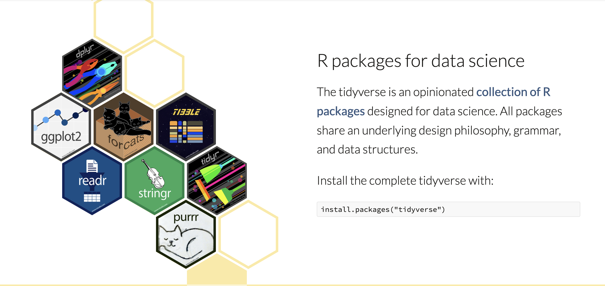 The tidyverse is associated with this hexagonal iconography.
